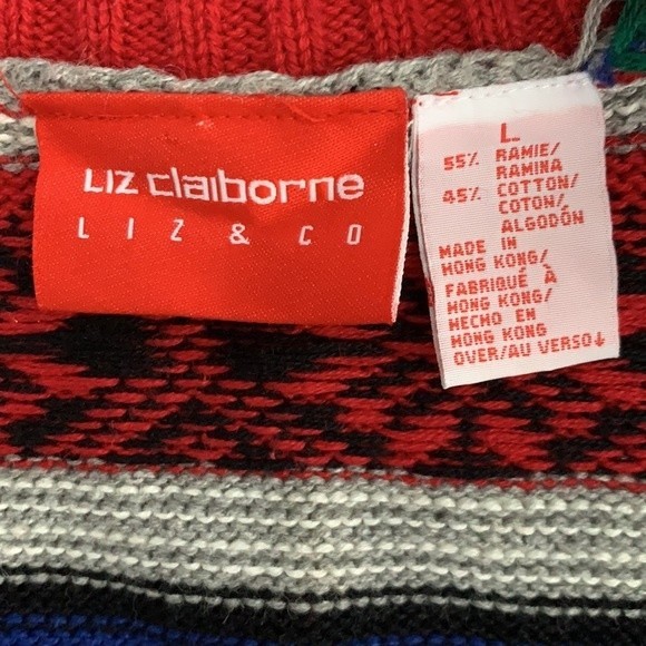 Liz Claiborne Women’s Red/White Reindeer Snowflake Knit Sweater L - Picture 5 of 6